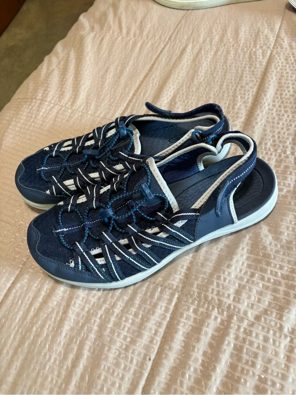 Lands' End Navy and White Sport Sandals